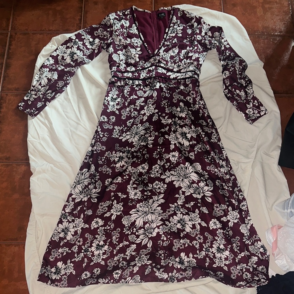 Bardot Burgundy Floral Long Sleeve Dress